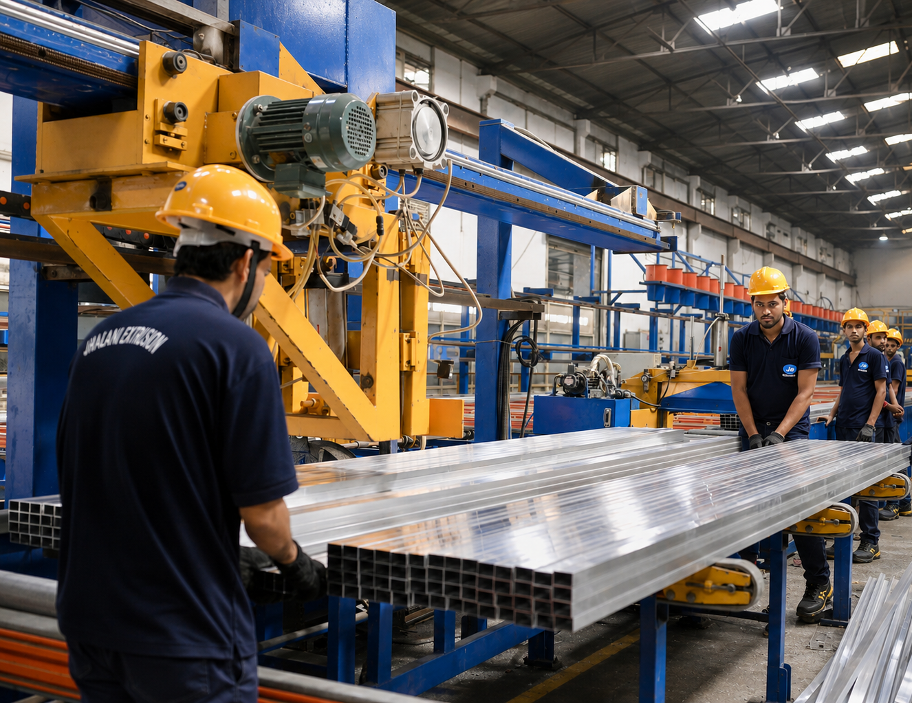 Jhalani Extrusion team handling aluminium profiles