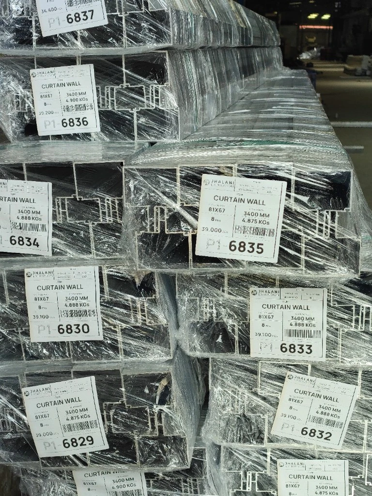 Packed aluminium extrusion profiles ready for dispatch